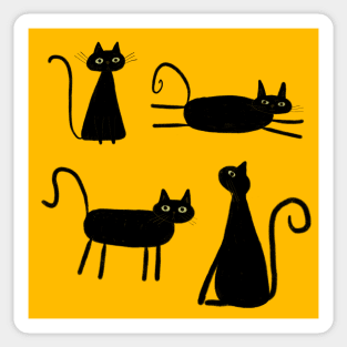 Black Cat on Golden Background Sticker